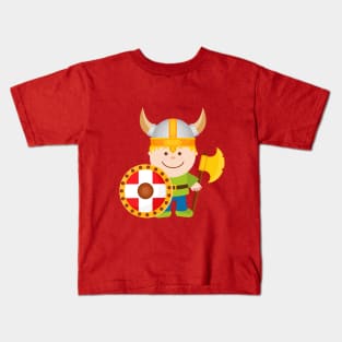 Cute Little Viking Warrior Cartoon Illustration Kids T-Shirt